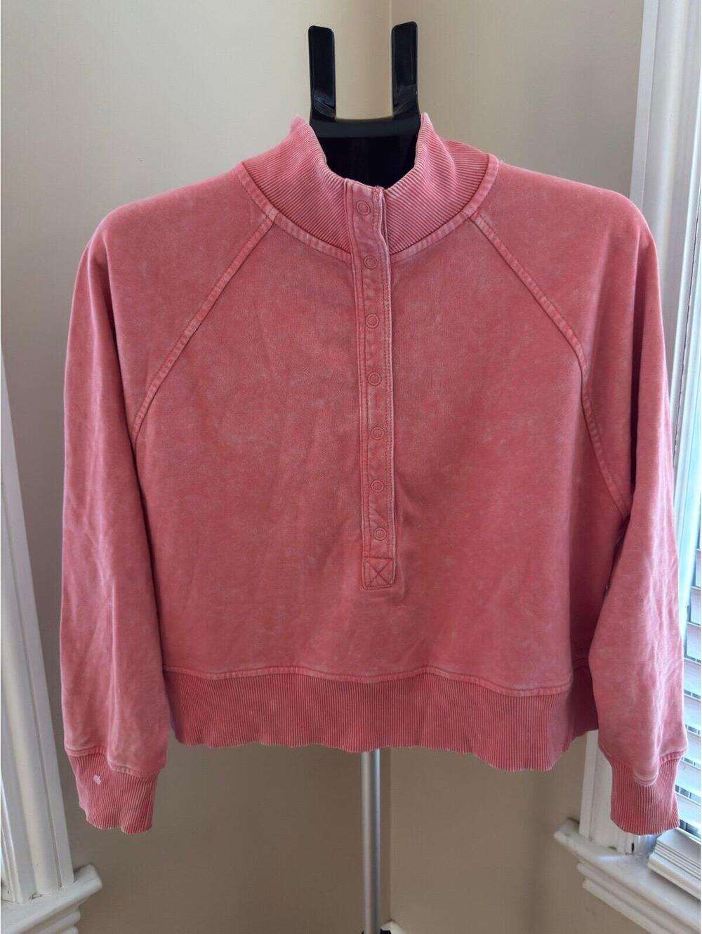 American Eagle Mineral Wash Cropped Sweatshirt Mock Neck Snap Pullover Pink